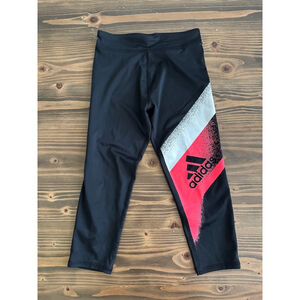 Girls Adidas Black Pink White Capri Leggings Size S (7/8) Activewear